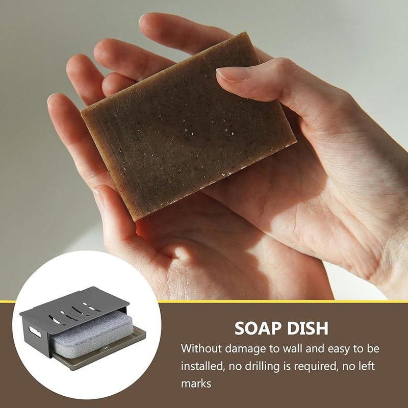 Gray Aluminum Soap Holder Wall Mounted No Drill Bathroom Kitchen Laundry Storage Rack - Image 3